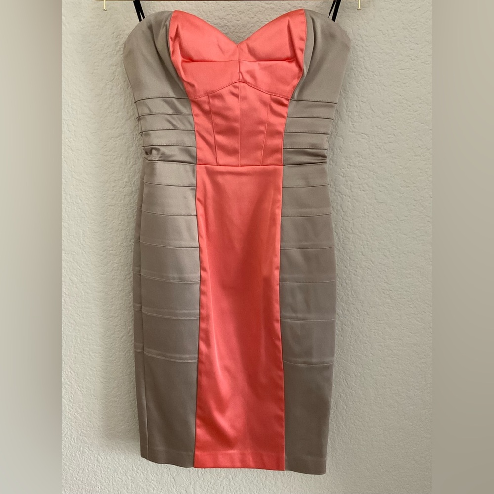 bebe Coral and Taupe Midi Dress